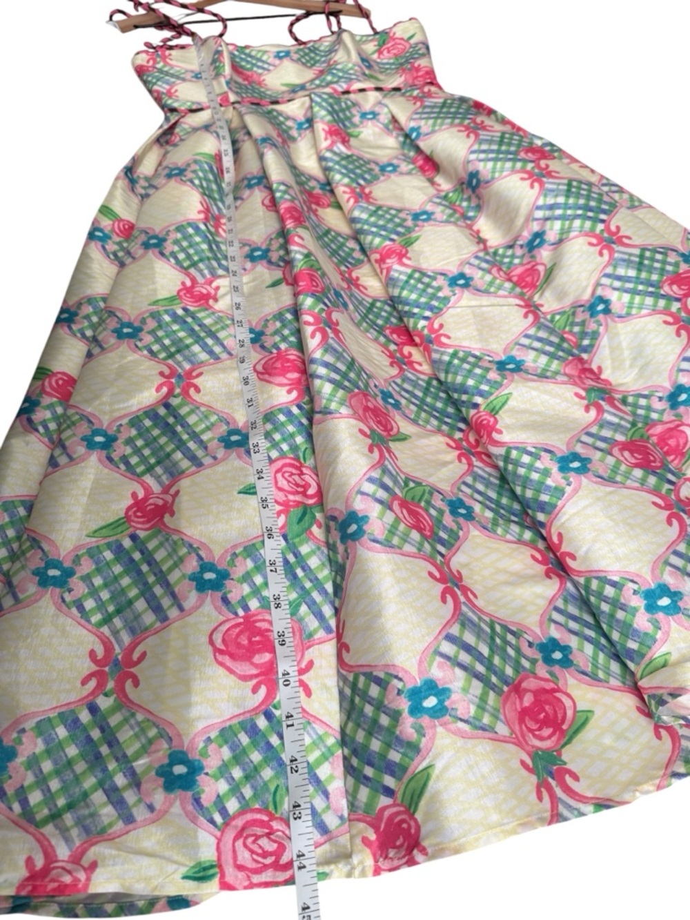 Celia B NWT Palau Midi Dress Pink Rose Blue Gingham Spaghetti Strap Full Dress L - Picture 10 of 16